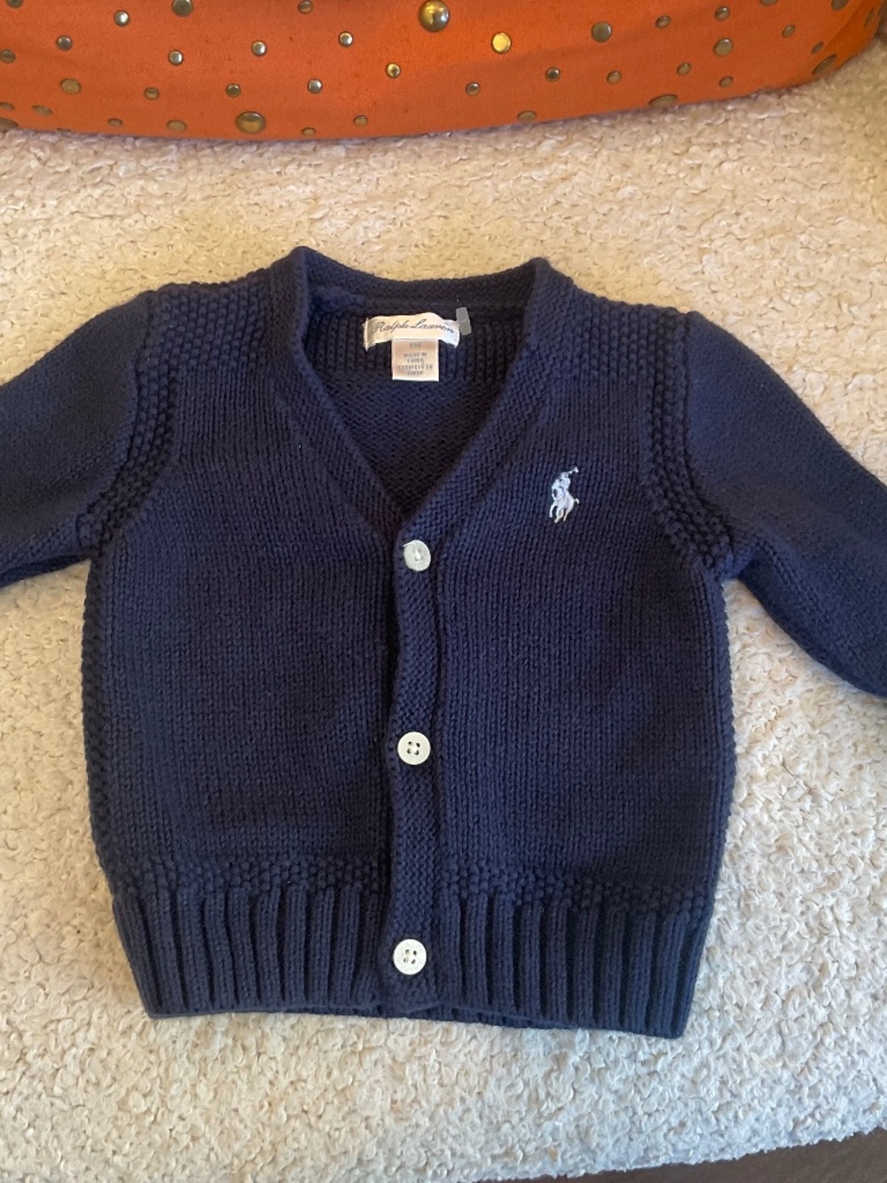Polo Ralph Lauren Baby Boy Cotton V-Neck Cardigan, Color Navy Blue, Size 6 M
